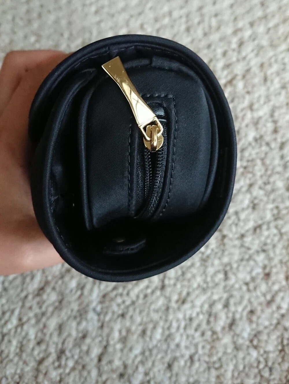 kate spade black nylon zip cosmetic pouch with gold logo